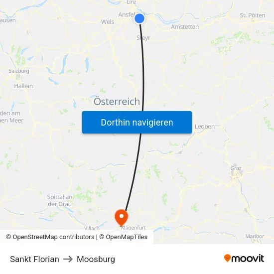 Sankt Florian to Moosburg map