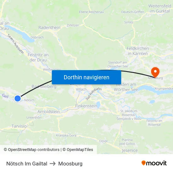 Nötsch Im Gailtal to Moosburg map