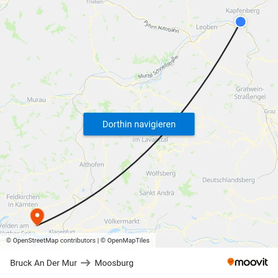 Bruck An Der Mur to Moosburg map
