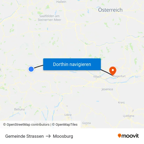 Gemeinde Strassen to Moosburg map