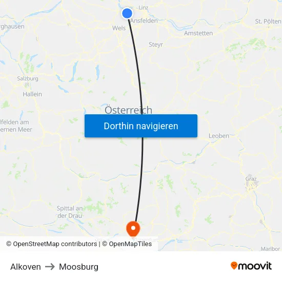 Alkoven to Moosburg map