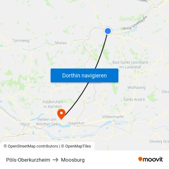 Pöls-Oberkurzheim to Moosburg map