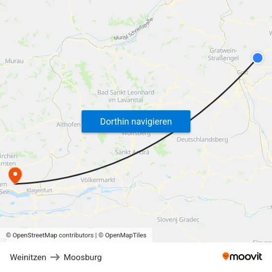 Weinitzen to Moosburg map