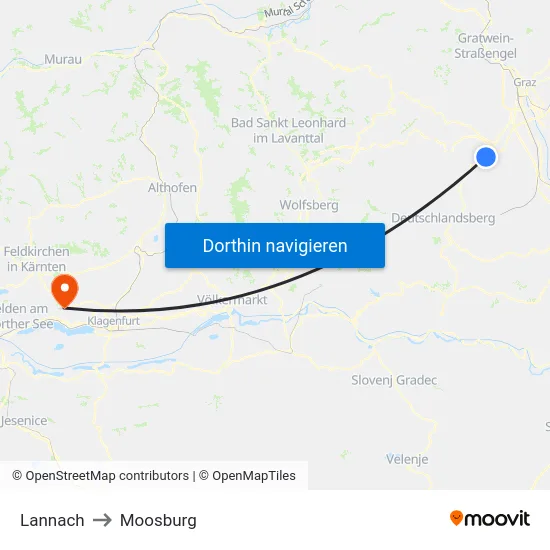 Lannach to Moosburg map