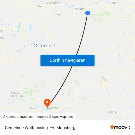 Gemeinde Wolfpassing to Moosburg map