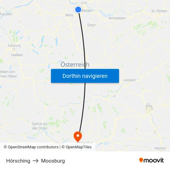 Hörsching to Moosburg map