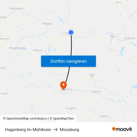 Hagenberg Im Mühlkreis to Moosburg map