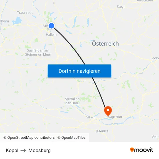 Koppl to Moosburg map