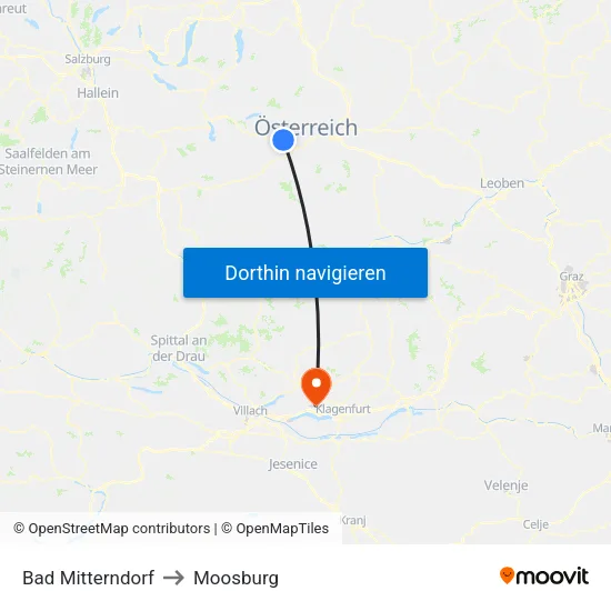 Bad Mitterndorf to Moosburg map