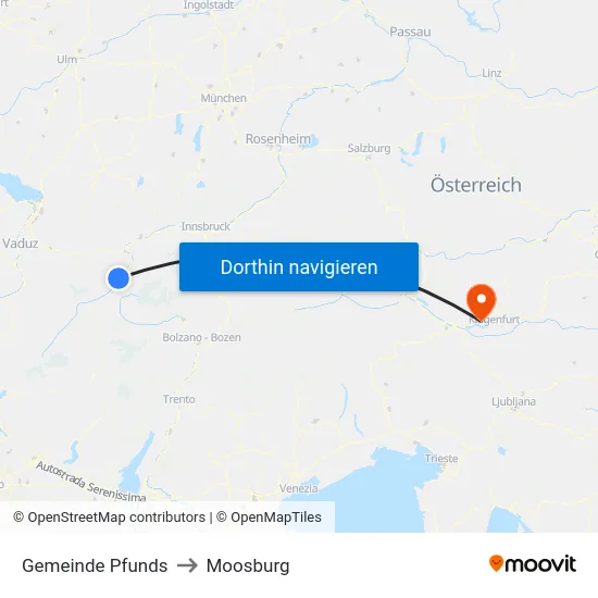 Gemeinde Pfunds to Moosburg map