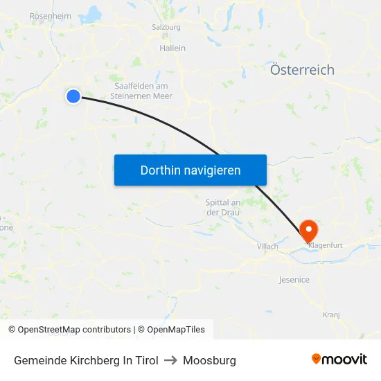 Gemeinde Kirchberg In Tirol to Moosburg map