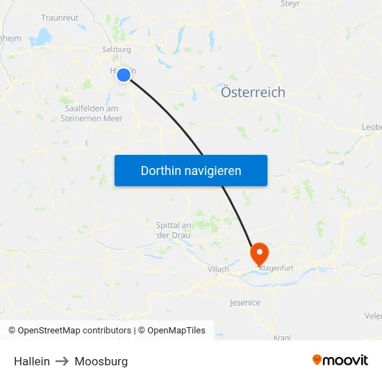 Hallein to Moosburg map