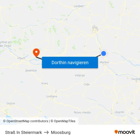 Straß In Steiermark to Moosburg map