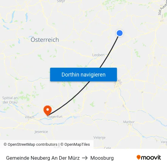 Gemeinde Neuberg An Der Mürz to Moosburg map