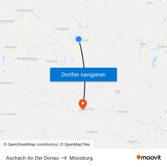 Aschach An Der Donau to Moosburg map