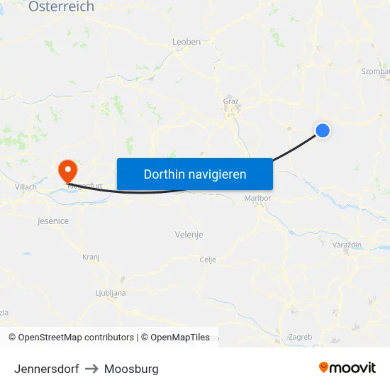 Jennersdorf to Moosburg map