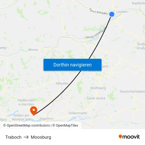 Traboch to Moosburg map