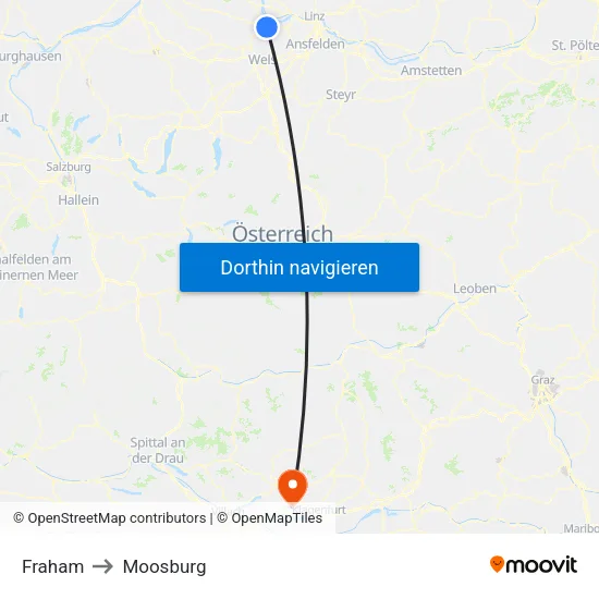 Fraham to Moosburg map
