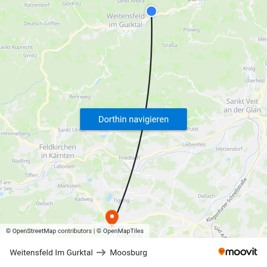 Weitensfeld Im Gurktal to Moosburg map