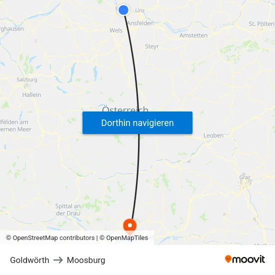 Goldwörth to Moosburg map