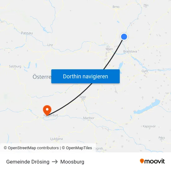 Gemeinde Drösing to Moosburg map
