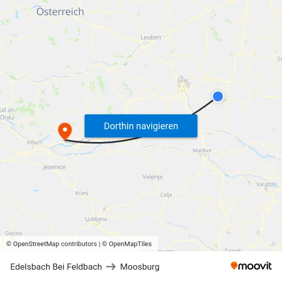 Edelsbach Bei Feldbach to Moosburg map