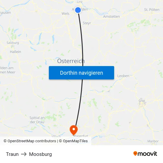 Traun to Moosburg map