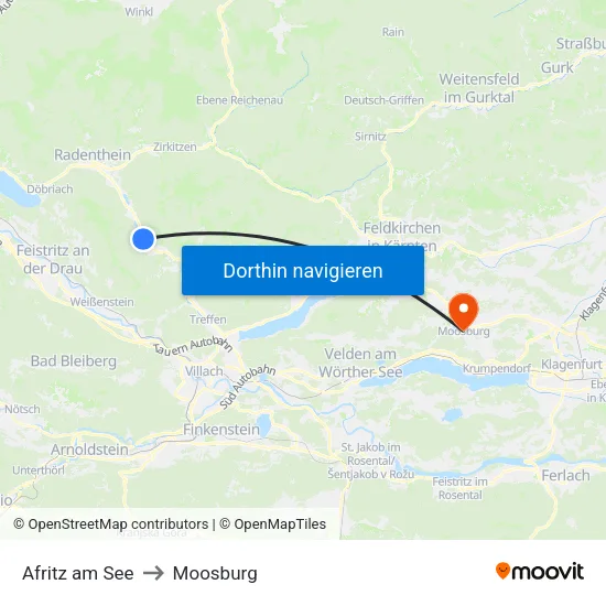 Afritz am See to Moosburg map