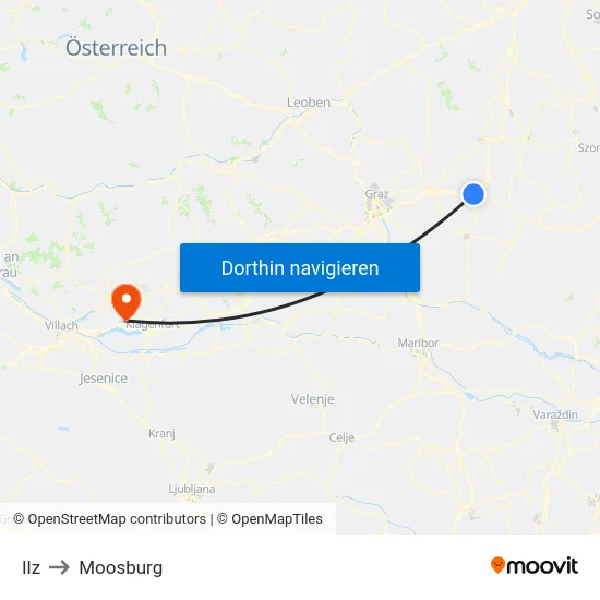 Ilz to Moosburg map