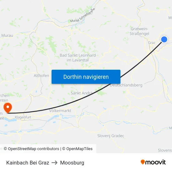 Kainbach Bei Graz to Moosburg map