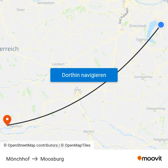 Mönchhof to Moosburg map