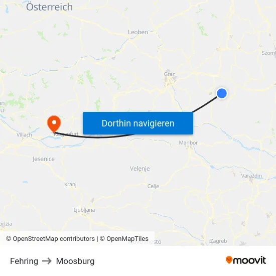 Fehring to Moosburg map