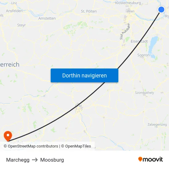 Marchegg to Moosburg map