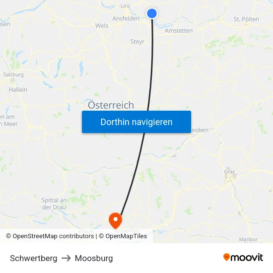 Schwertberg to Moosburg map