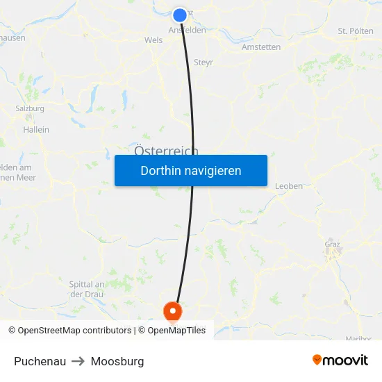 Puchenau to Moosburg map
