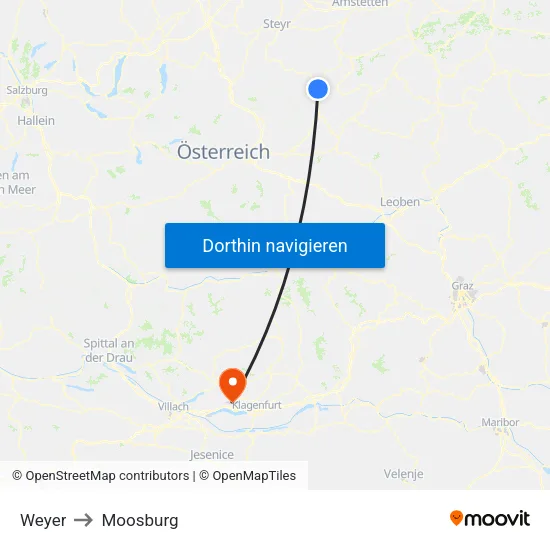 Weyer to Moosburg map