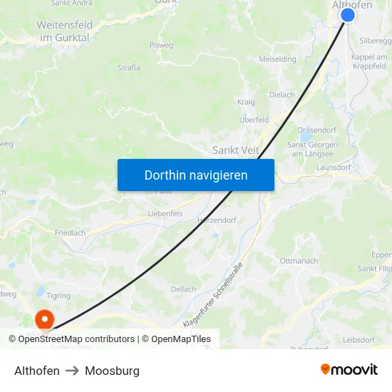 Althofen to Moosburg map