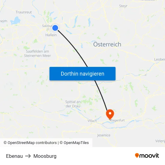 Ebenau to Moosburg map