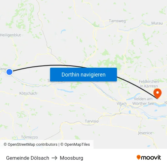 Gemeinde Dölsach to Moosburg map