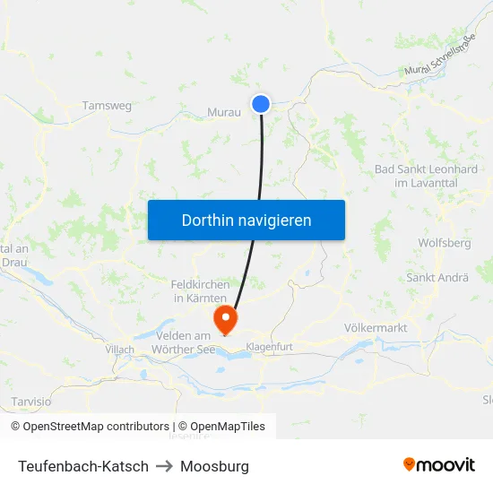 Teufenbach-Katsch to Moosburg map