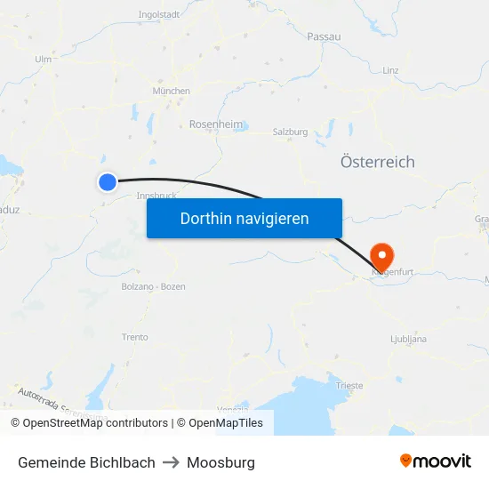 Gemeinde Bichlbach to Moosburg map