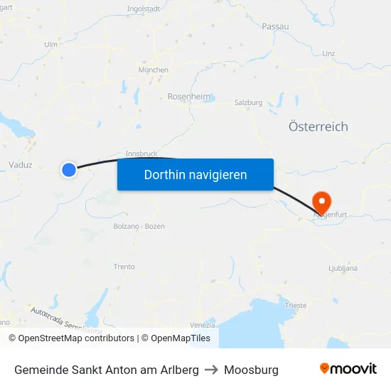 Gemeinde Sankt Anton am Arlberg to Moosburg map