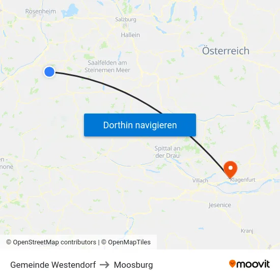 Gemeinde Westendorf to Moosburg map