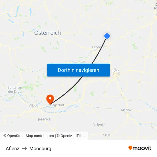 Aflenz to Moosburg map