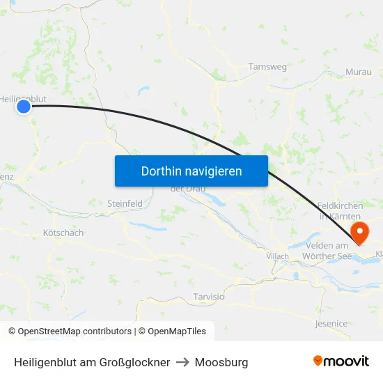 Heiligenblut am Großglockner to Moosburg map