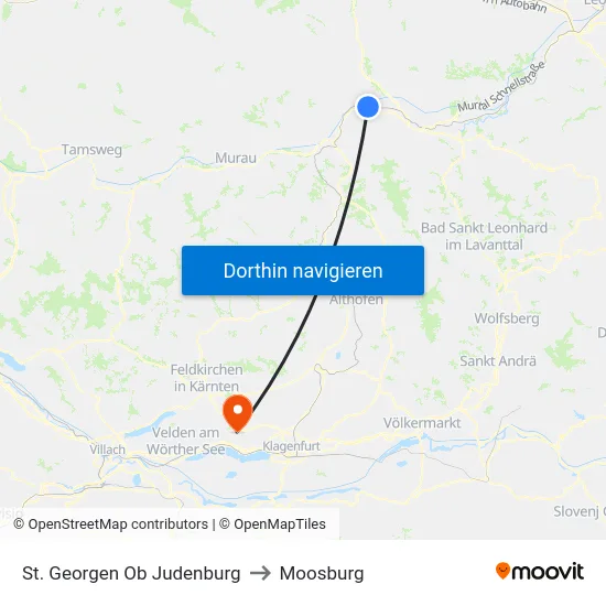 St. Georgen Ob Judenburg to Moosburg map