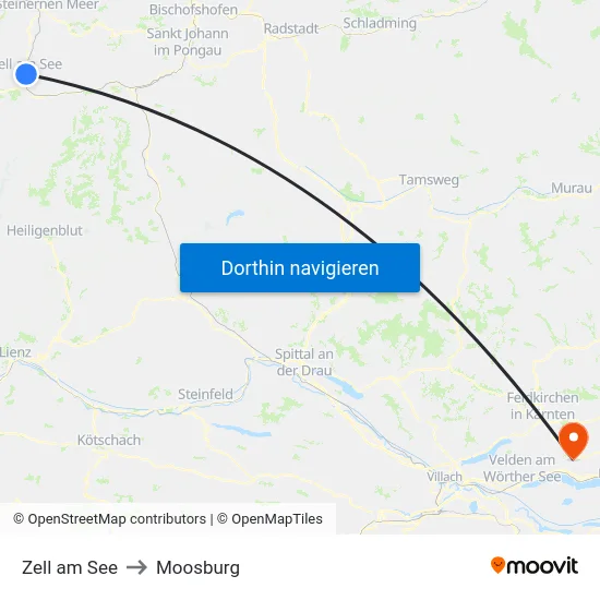 Zell am See to Moosburg map
