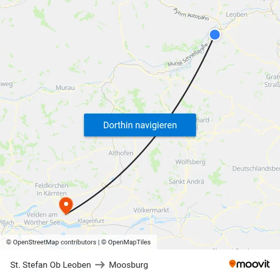 St. Stefan Ob Leoben to Moosburg map