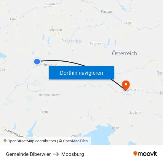 Gemeinde Biberwier to Moosburg map
