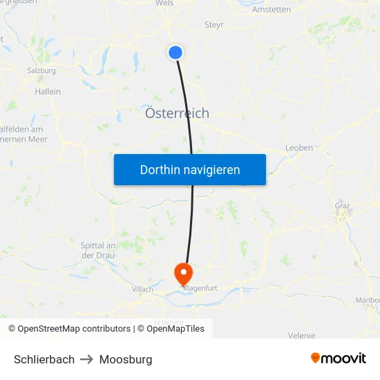 Schlierbach to Moosburg map
